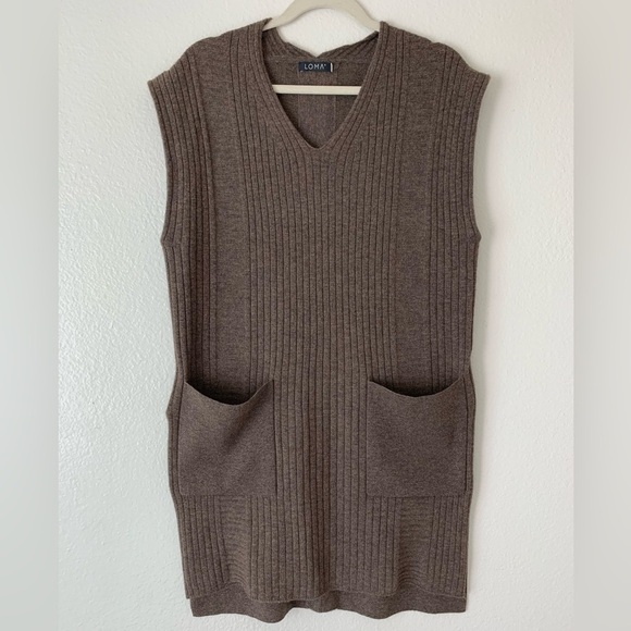 Neiman Marcus V- Neck Vest Wool Cashmere Sweater / Dress / Knit Tunic Neutral - Picture 8 of 11